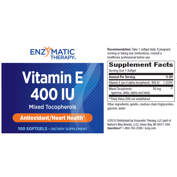 Enzymatic Therapy Vitamin E Softgels 100 Ct Walmart Com Walmart Com