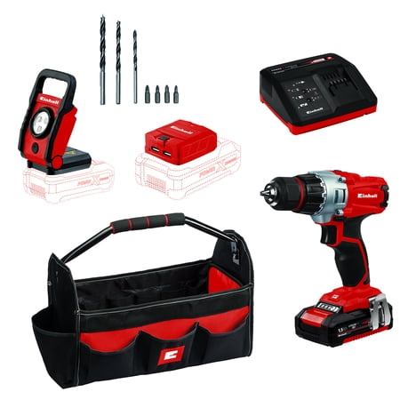 UPC: 0810000340002 | Einhell TE-CD 18/2 Li 18-Volt Power X-Change Cordless Drill Workshop Power Tool Kit  3/8-Inch  W/ 1.5-Ah Battery