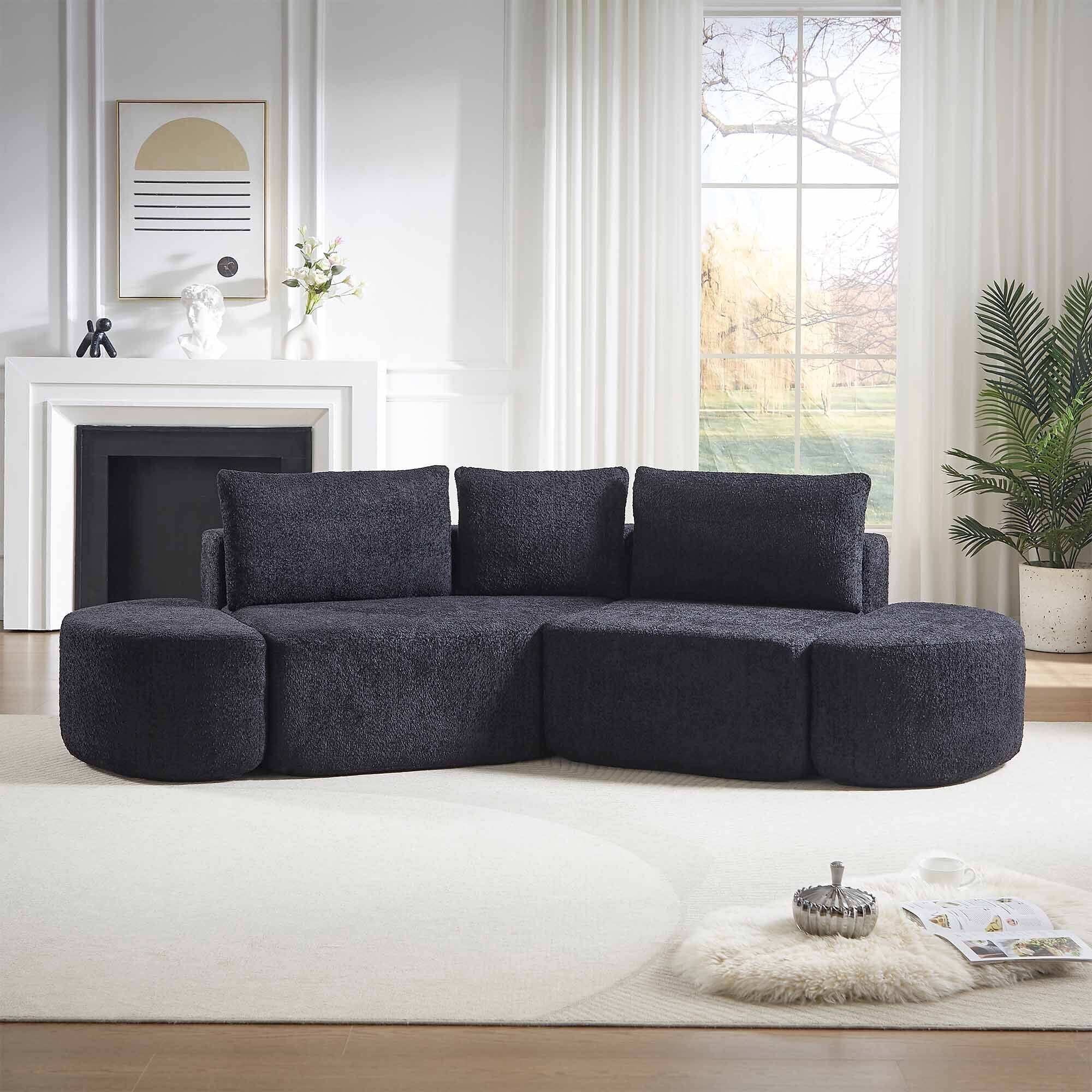 Lunale 106" Oversized Modular Sectional Sofa with 2 Curved Movable Ottomans,Boneless Cloud Couch for Living Room, Black (Left Chaise)