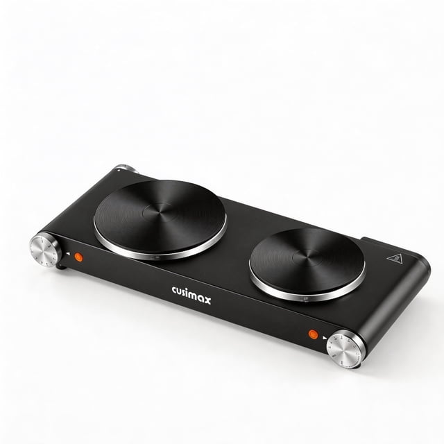 CUSIMAX Portable Electric Hot Plate, Cast Iron Countertop Cooktop, Compatible with All Cookware, Upgraded Version for Fast and Even Heating