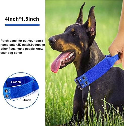 Reflective Dog Collar Heavy Duty Tactical with Control Handle and Metal Buckle for Dog Training(M,Blue)