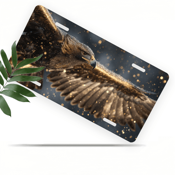 1 Pcs 2D Flat License Plate Covers & Frames, Flying Golden Eagle For Decorative Front, Waterproof For Decoration Aluminum License Plate Covers & Frames Cover For Men Women, 12" X 6"