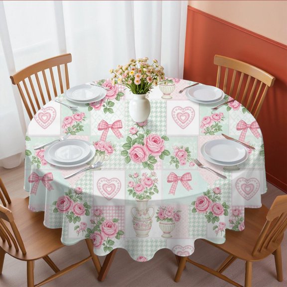 Pioneer Flower Floral Print Pattern Round Tablecloth 60 X 60 Inch, Wrinkle Resistant Wipeable Table Cloth for Kitchen Dining Picnic Patio Party