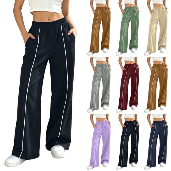 Jaunzuar Workout Pants Women Elastic Waist Straight Leg Sweatpants Versatile Running Casual Pants with Pocket L