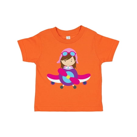 

Inktastic Pilot Girl Airplane Plane Flying Brown Hair Gift Toddler Toddler Girl T-Shirt