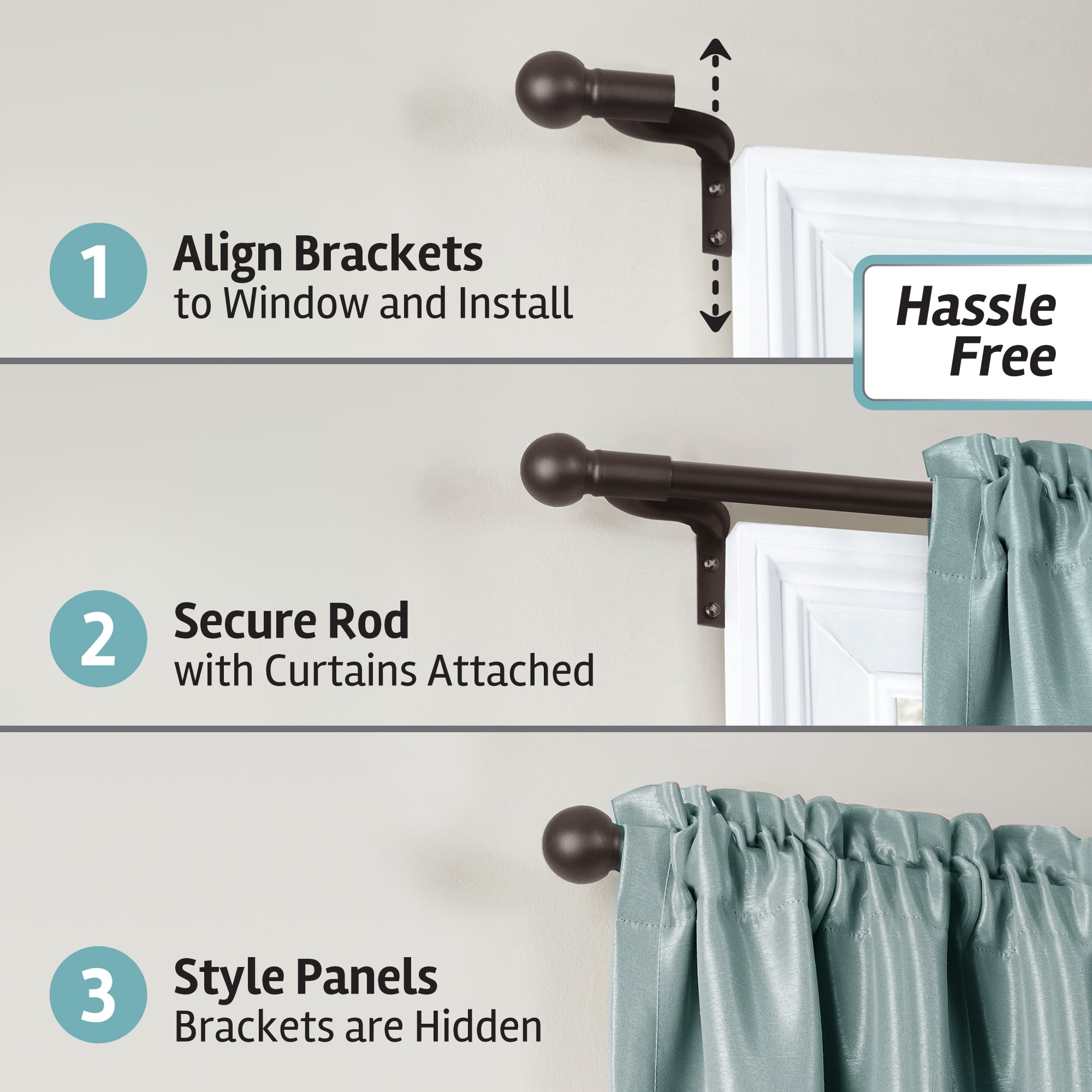 Zenna Home Smart Rods Adjustable 48" - 120" Café Window Curtain Rod, Oil Rubbed Bronze