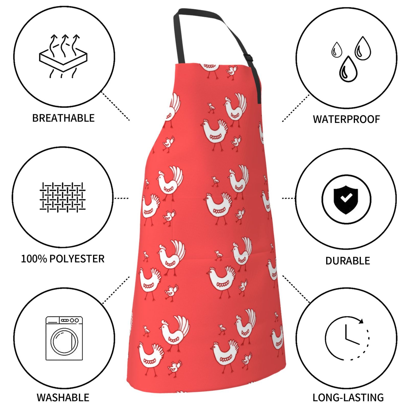 Kdxio Cartoon Rooster Apron with Pockets Adjustable Kitchen Aprons for Men Women Waterproof Aprons for Cooking,Drawing,Crafting, Baking Household Cleaning