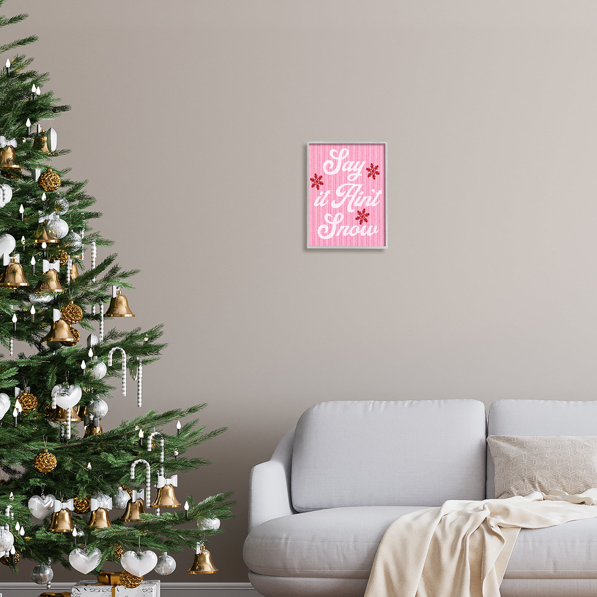 Stupell Industries Pink Say It Ain't Snow Holiday Painting Gray Framed Art Print Wall Art, 11 x 14