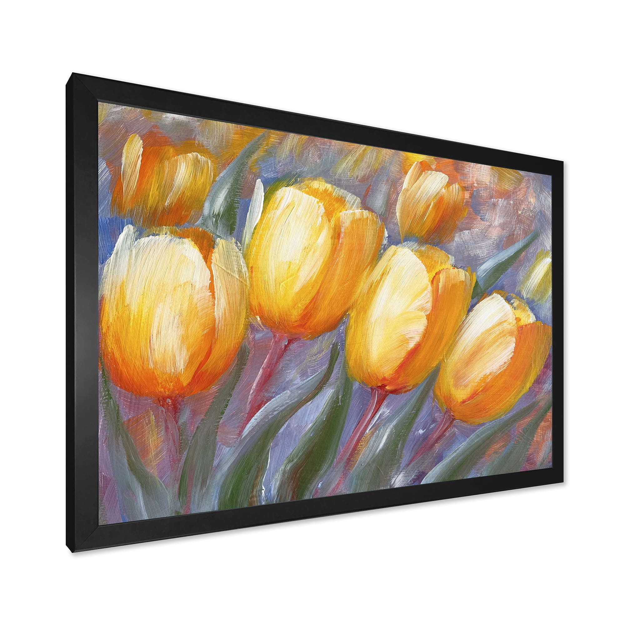Designart 'Abstract Yellow Blooming Tulips' Traditional Framed Art Print