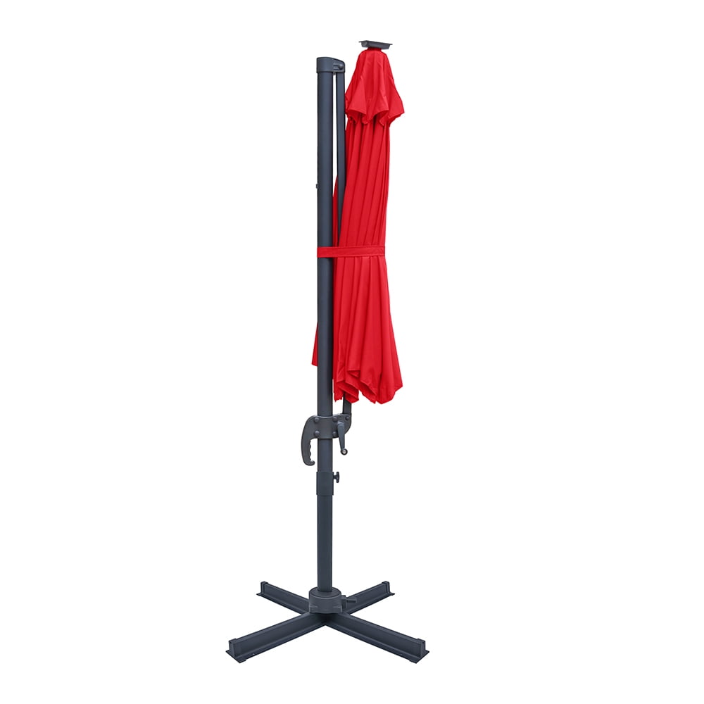 Premium 10 Feet Cantilever Patio Umbrella with Solar Powered LED Lights, Cranberry Red