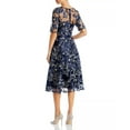 thumbnail image 2 of ELIZA J Womens Navy Zippered Lace Embellished Tulle Pocketed Floral Elbow Sleeve Boat Neck Below The Knee Party Fit + Flare Dress 2, 2 of 4