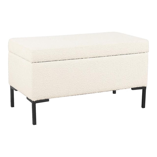 HomePop Banc de Rangement Moderne Moyen en Tissu Bouclé de 17,5 Pouces avec Pattes en Métal, Blanc