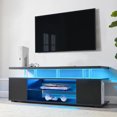thumbnail image 3 of 63" TV Stand, Gaming Entertainment Center Media Storage Console Table for 70 Inch TV, TV Unit with Large Sliding Drawer, Glass Open Shelf, Side Cabinet and LED Light, Black, 3 of 7
