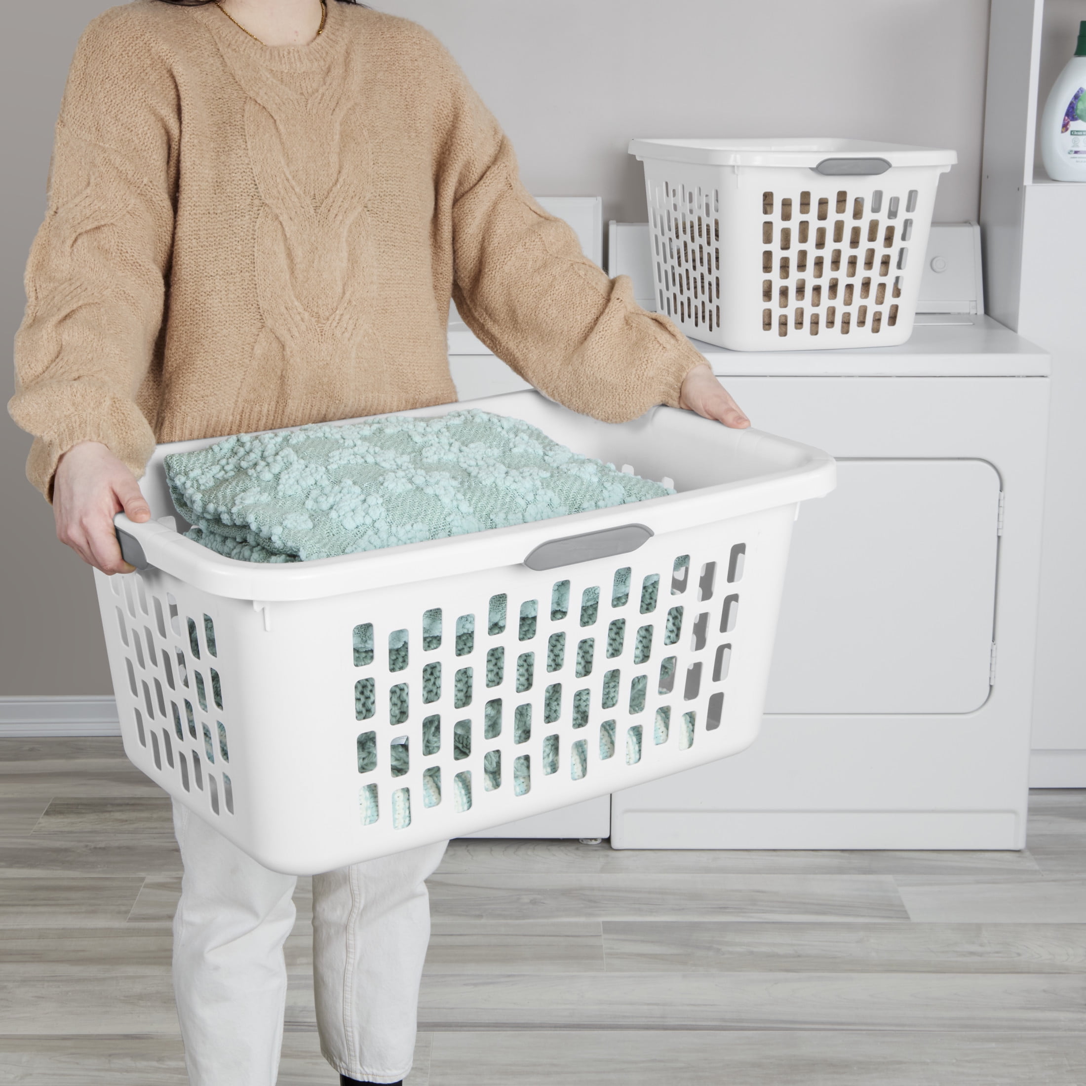 Sterilite 2 Bushel Large Plastic Laundry Basket with 4 Comfort Grip Handles, White