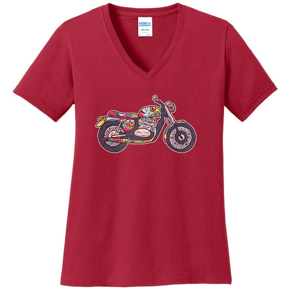 Plus Size Peace And Love Bike Graphic Design Ladies V-Neck - Red XL