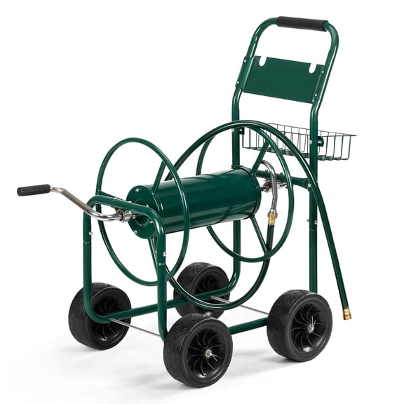 GoDecor 4-Wheel Iron Hose Cart, Dark Green Pipe Truck with Smooth Rolling Wheels for Easy Yard Mobility