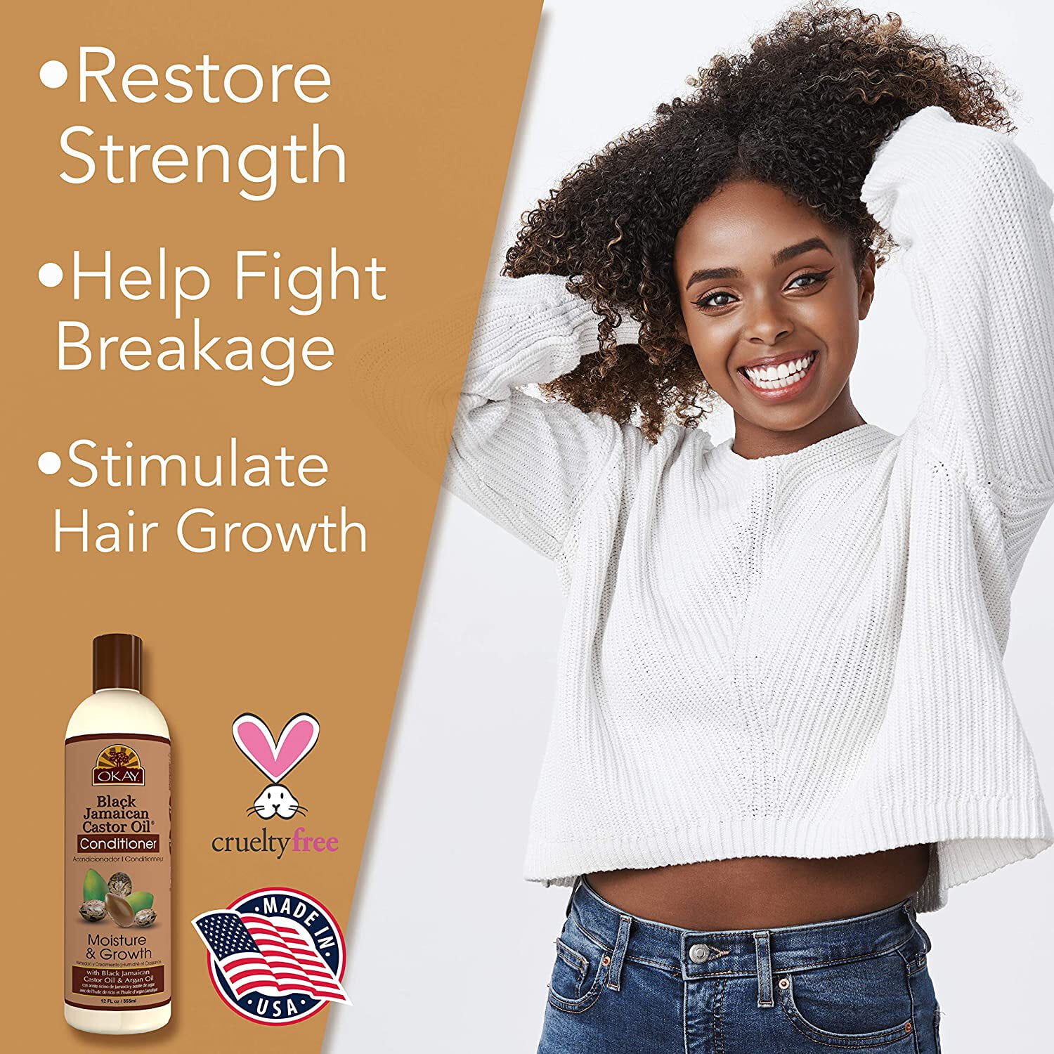 Okay Pure Naturals Black Jamaican Castor Oil Moisture Growth Conditioner for Hair Growth and Hydration, 12oz