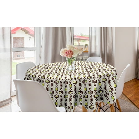 

Geometric Round Tablecloth Old Fashioned Retro Circles and Rectangles Line Design Circle Table Cloth Cover for Dining Room Kitchen Decor 60 Brown Apple Green by Ambesonne