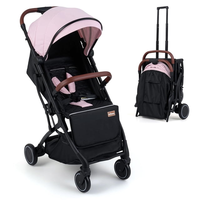 INFANS Travel Stroller, Lightweight Compact Baby Stroller for Airplane with One-Hand Fold, Multi-Position Recline, Canopy, 4 Wheel Suspension, Storage Basket