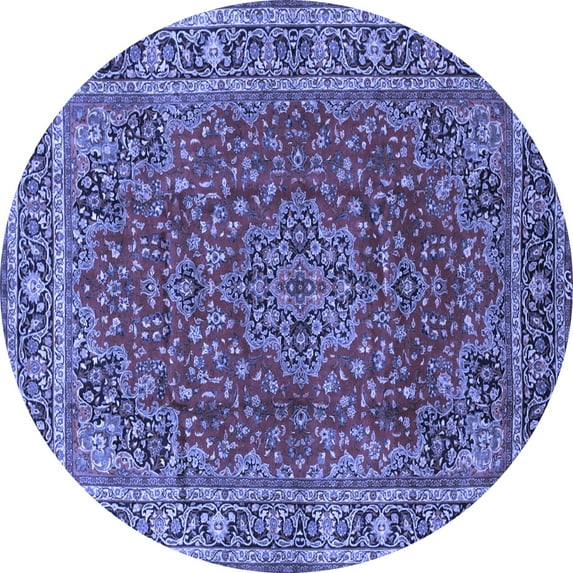 Ahgly Company Machine Washable Indoor Round Medallion Blue Traditional Area Rugs, 8' Round