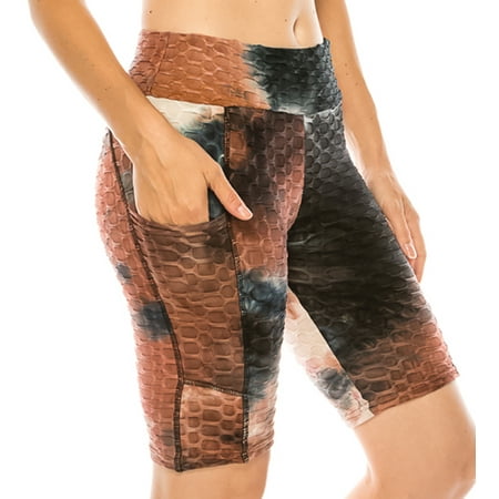 

LA12ST Women Workout Biker Shorts Brazilian Textured Booty Leggings Shorts Anti-Cellulite Scrunch Honeycomb Butt Ruched Lift