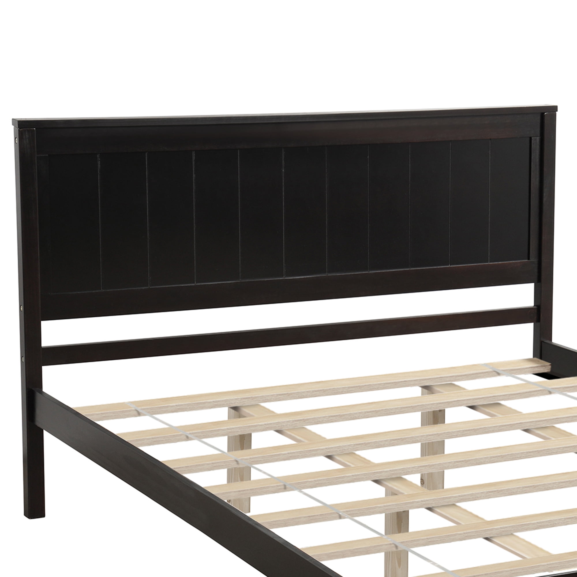 Leumius Queen Size Platform Bed Frame with Headboard, Wood Slat Support, No Box Spring Needed for Bedroom Guest Room Espresso