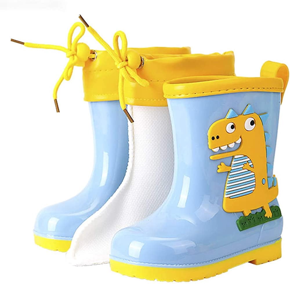 Kids Dinosaur Rain Boots Boys Girls Wellington Boots Non-Slip Cozy Unisex Children Wellies Rubber Rain Shoes