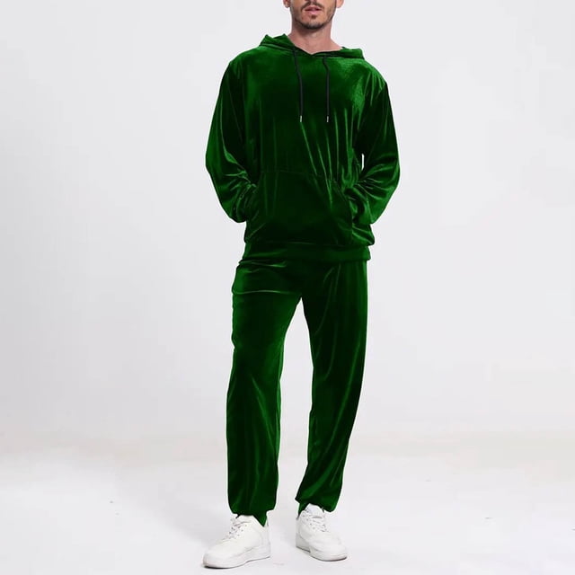 Ceisia Men's Loose Fit Velvet Hooded Sweatshirt & Cuffed Sweatpants Set - Warm Soft Casual Two-Piece Tracksuit Gifts