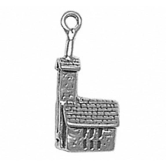 Sterling Silver 30" 1mm Box Chain 3D Church Building Pendant Necklace