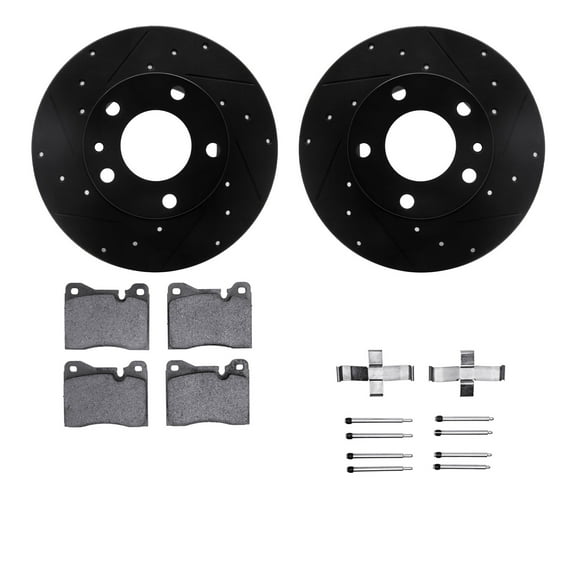 Dynamic Friction Company Front Brake Rotors-Drilled and Slotted-Black with 5000 Euro Ceramic Brake Pads includes Hardware 8612-31010