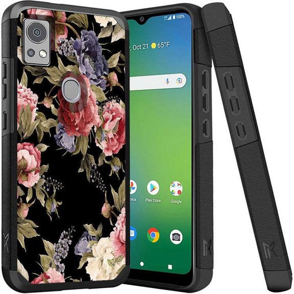 ANJ  Shockproof Dual Layer Slim Hard Case   Tempered Glass Cover Compatible with Icon 5, AT&T Motivate 4 - Alluring Flowers