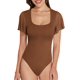 thumbnail image 2 of Xishao Body para mujer con cuello cuadrado y volantes de malla transparente, manga corta, ajuste delgado, blusa de cuerpo casual Xishao ropa, 2 of 2