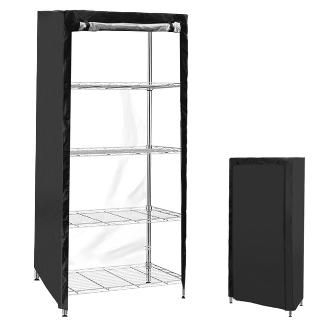 Vensio -Waterproof Storage Shelving Unit Cover for 36x18x72 Inch Racks, Dustproof 210D Silver Coated Wire Rack Protector with 2 Zippers and Sticky Straps, Black