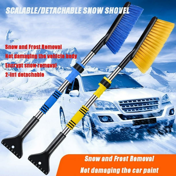 Rascador de hielo ajustable y cepillo para nieve para parabrisas de coche - extensible 27,5-33,4 in • Plástico esponjoso resistente • Herramienta retráctil que elimina fácilmente el hielo de nieve •