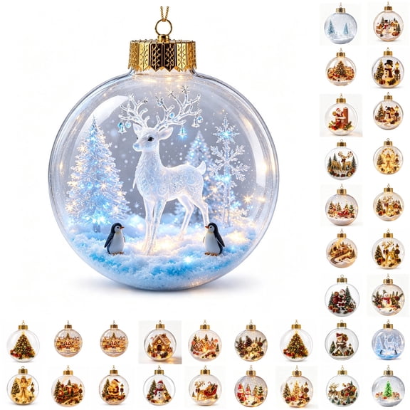 PLPPYFS Glowing Christmas Story Ornament, Light-Up Mini Holiday Scene with Warm LED Light, 3D Miniature Scene Clear PVC Globe Hanging Decor, Festive Keepsake Gift for Home Christmas Party Decorations