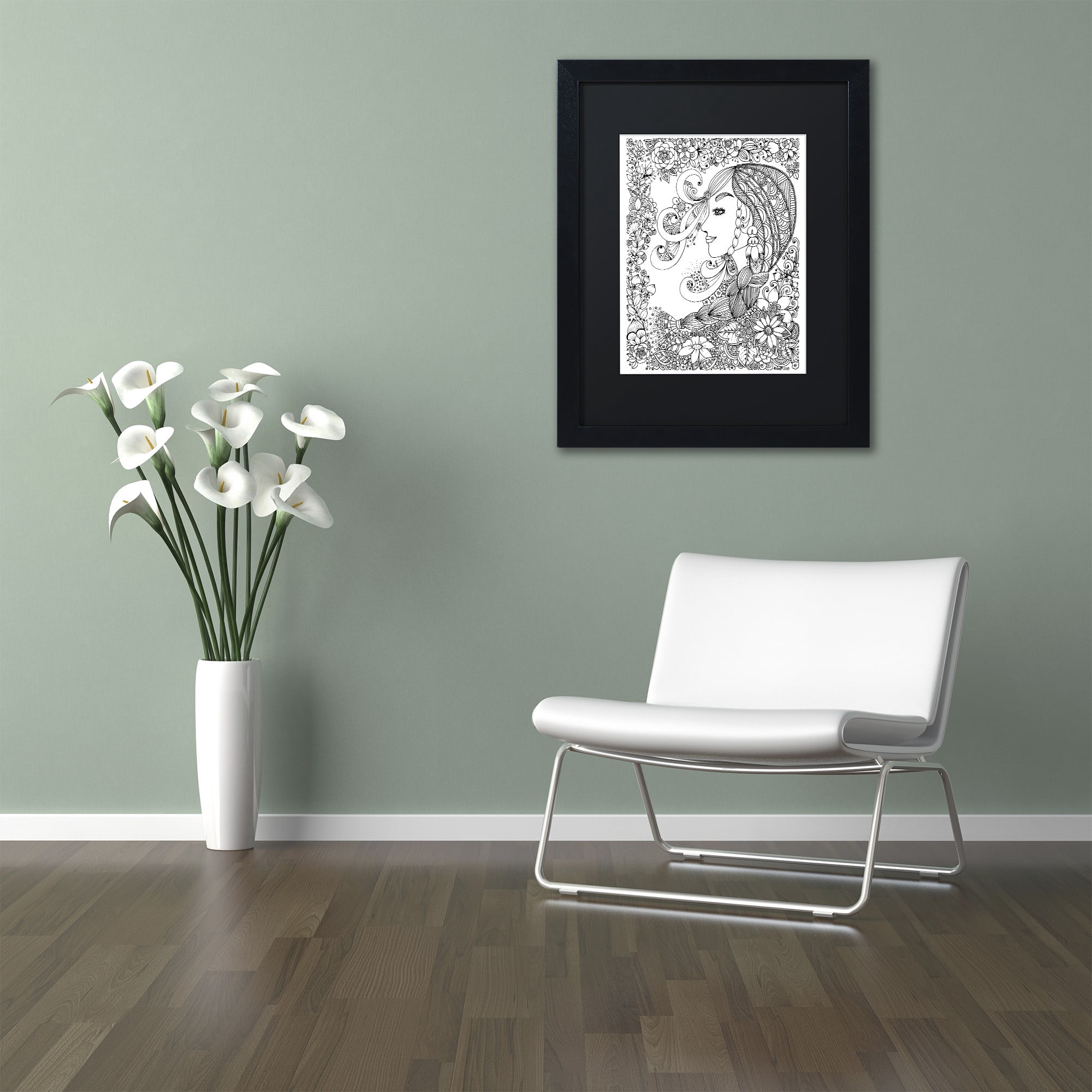 Trademark Fine Art "Woman 2" Canvas Art by KCDoodleArt Black Matte, Black Frame