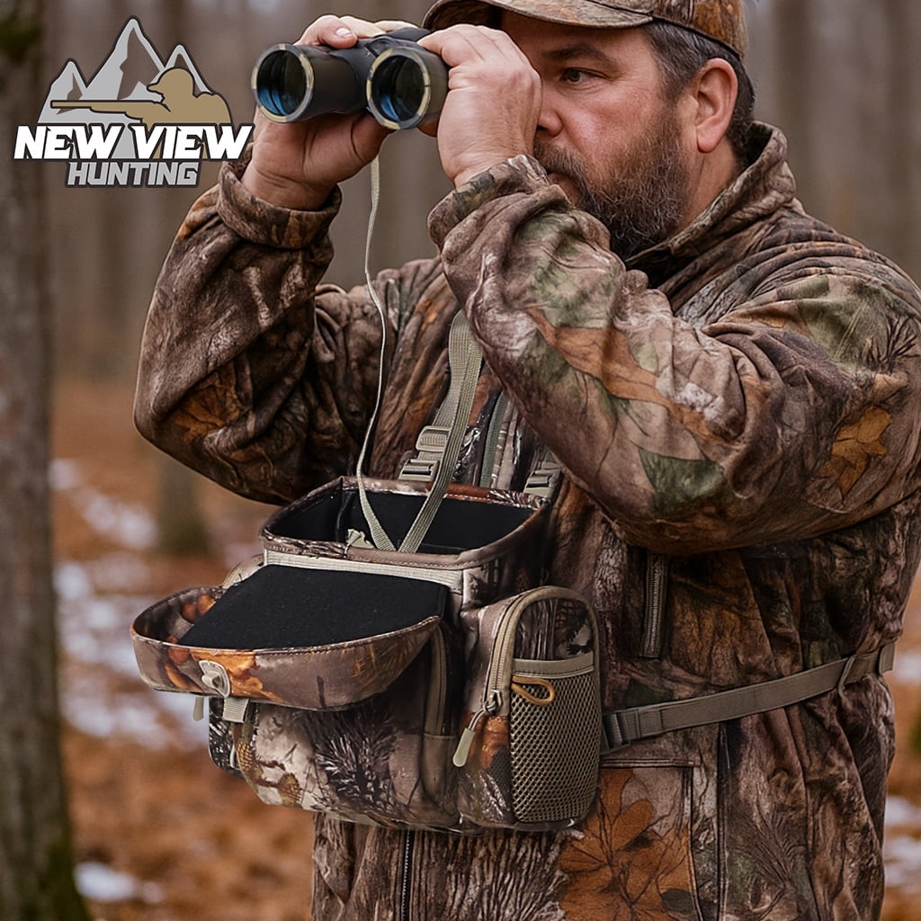 CamoRanger Ripstop Binocular Harness Chest Pack - Hunting Bino Case, Detachable Rangefinder Pouch, Adjustable Binos Harness, Rain Cove