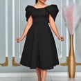 thumbnail image 2 of AURA Plus Size Elegant Off Shoulder A Line Midi Dress High Waist Puff Sleeve Summer Banquet African Party Dress, 2 of 10