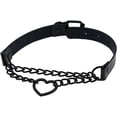 thumbnail image 2 of PU cuero simulado negro gótico punk corazón anillo cubano cadena ajustable cuello correa collar (negro), 2 of 5