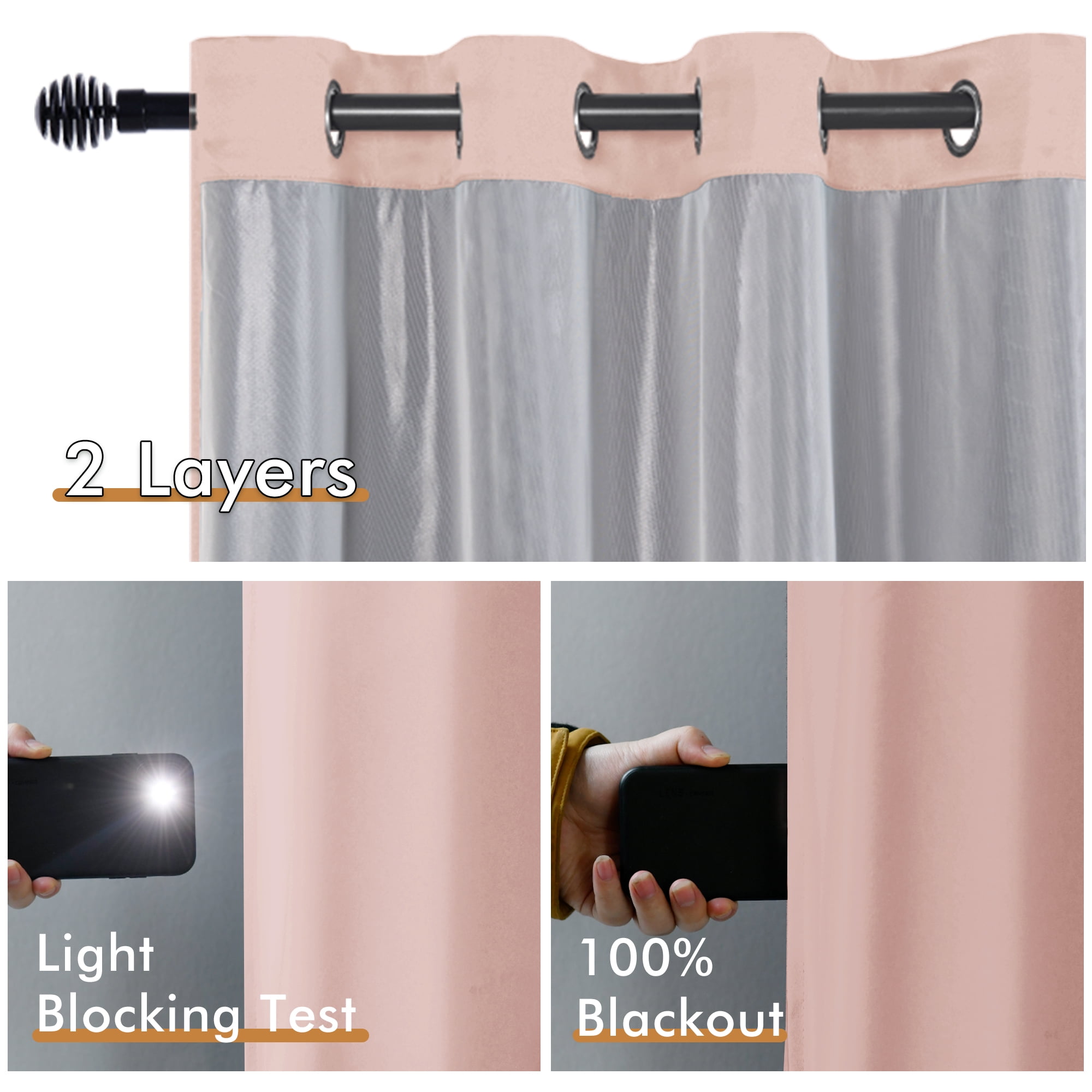 XWZO Pink Total Blackout Curtains with Tiebacks for Girls Room, 84 Inches Long Room Darkening Curtain for Nursery/Kids Room, Grommet Top Thermal Curtain Set of 2(Blush Pink,52"W x 84"L)