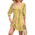 thumbnail image 1 of Vestido de verano WIHOLL Elegante cuello en V y manga 3/4 para mujer, amarillo, 1 of 4