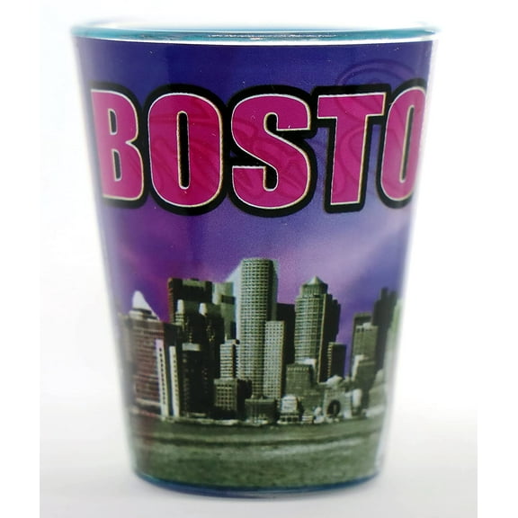 Boston Massachusetts Purple Grey Skyline Outside Blue Skyline Inside Shot Glass…