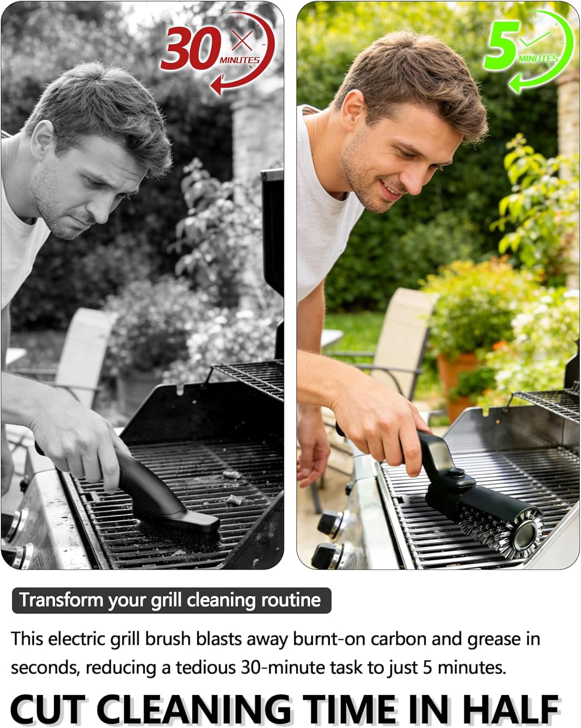 Nexxsense Grill Cleaner, Electric Grill Cleaner for Outdoor Grill Power Grill Brush for Outdoor Grill, 7-Angle Adjustable Head, 3-Speed Control, 304 Stainless Steel, Rechargeable, Heat-Resistant