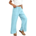 thumbnail image 2 of KyCheLot Girls Cotton Linen Pants Hem Slit Summer Comfy Wide Leg Elastic Waist Lounge Pant with Pockets, 2 of 7