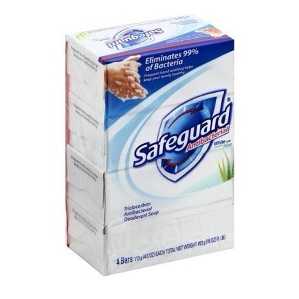 (Pack of 4 Bars) Safeguard White W/ Aloe Antibacterial Bar Soap. Washes