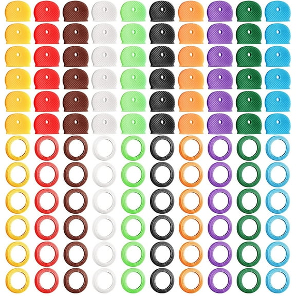 Key Caps Covers Tags Set, Plastic Key Identifier Coding Rings 10 Assorted Colors Key Cap Covers 2 Styles Key Toppers for House Keys Organization (120 Pieces)