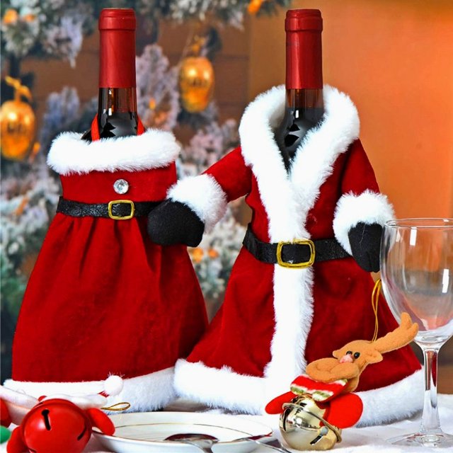 Juego creativo de botellas de vino de Navidad, vestido de terciopelo dorado, juego de botellas de vino, cubierta de muñeco de nieve de Papá Noel, decoración de mesa de Año Nuevo de Navidad