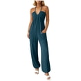 thumbnail image 2 of ClodeEU Women's Spaghetti Strap Jumpsuit, Loose Wide Leg Romper with Pockets for Summer and Vacation Navy,Women's Plus L, 2 of 6