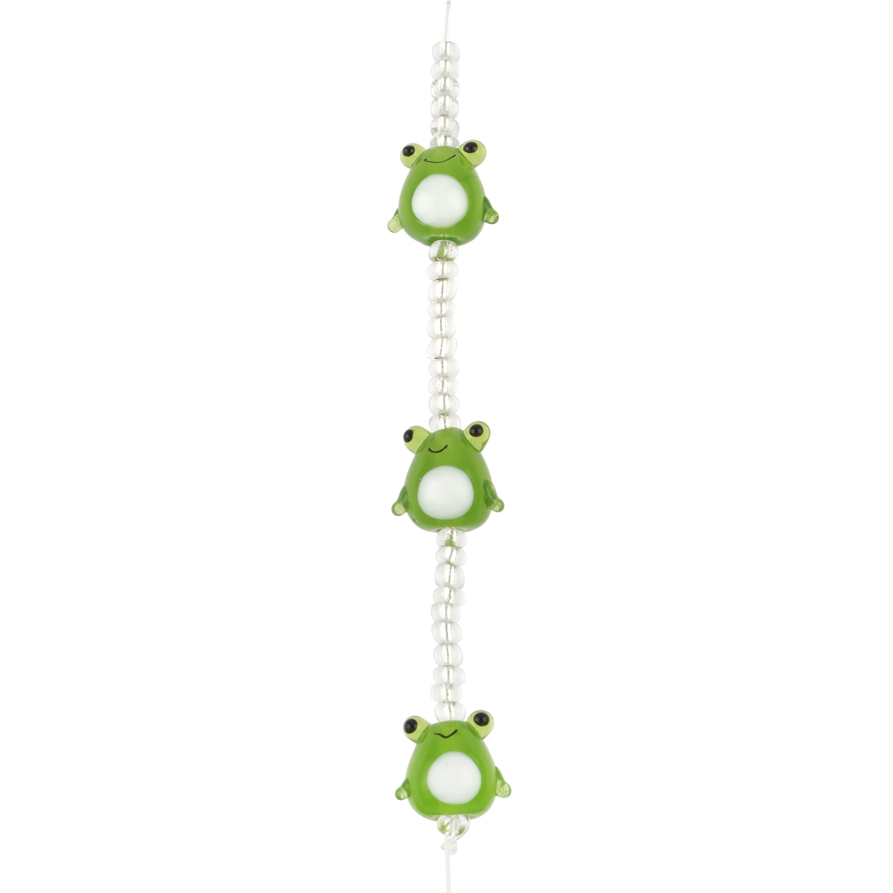 Bead Landing Green Lampwork Glass Frog Beads - Handmade Bead Set with Spacer Beads for DIY Jewelry Crafting, 12 Pack
