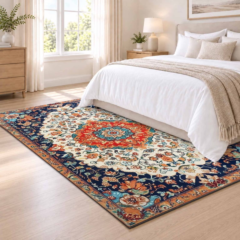 Patterned Rug Orange 4x6 Area Rugs for Living Room Orange Floral Washable Non-Slip Rug ...